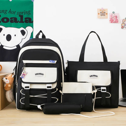 4 In 1 Women Backpack Trendy Pendant School Bag for Girls Large Capacity Female Travel Backpacks Waterproof Student Bookbags