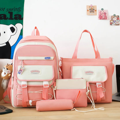 4 In 1 Women Backpack Trendy Pendant School Bag for Girls Large Capacity Female Travel Backpacks Waterproof Student Bookbags