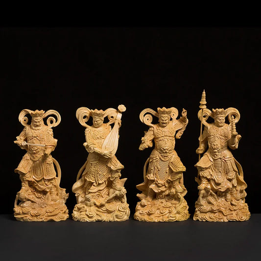 4 Kings Temple Sculpture Four Buddhist Gods Buddha Statue Wood Buddha Decor Statue Decoration