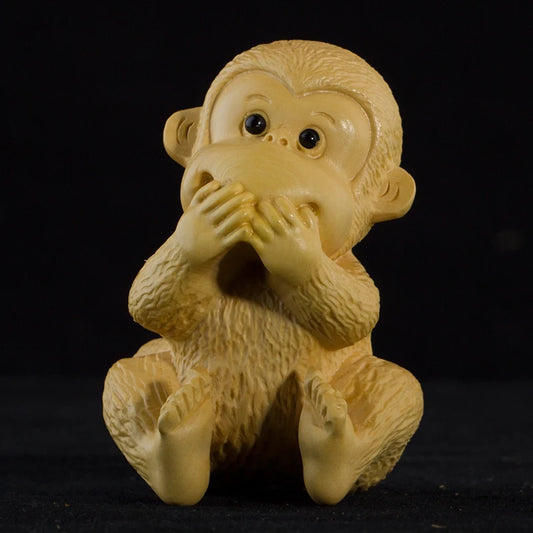 4 No Monkeys Small Wood Statue Sculpture Chinese Boxwood Lucky Creative Figurine Home Decoration Miniature