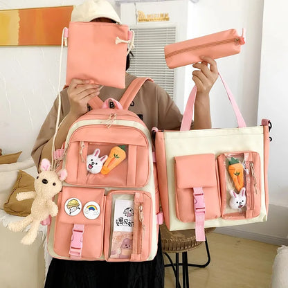 4 Pcs Set Kawaii Women Backpack Cute School Bag Teenage For Girls Scoolbag Large Capacity Female Bookbags Travel Bags 2022 New