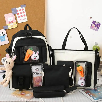 4 Pcs Set Kawaii Women Backpack Cute School Bag Teenage For Girls Scoolbag Large Capacity Female Bookbags Travel Bags 2022 New