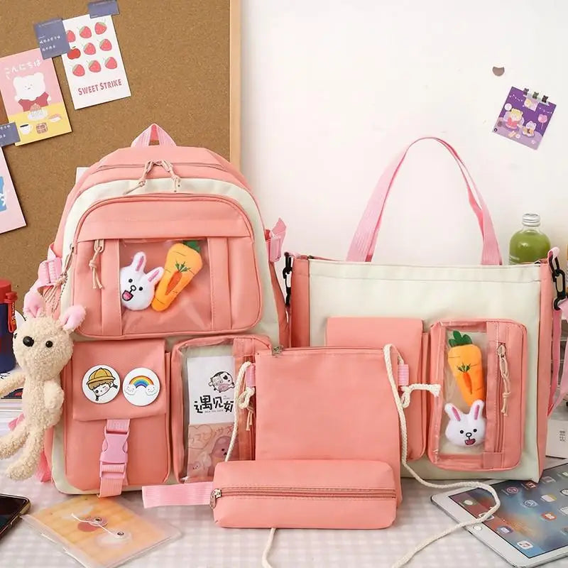 4 Pcs Set Kawaii Women Backpack Cute School Bag Teenage For Girls Scoolbag Large Capacity Female Bookbags Travel Bags 2022 New