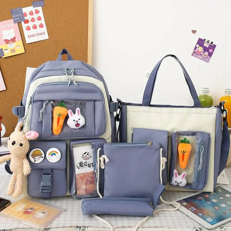 4 Pcs Set Kawaii Women Backpack Cute School Bag Teenage For Girls Scoolbag Large Capacity Female Bookbags Travel Bags 2022 New