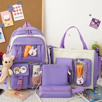 4 Pcs Set Kawaii Women Backpack Cute School Bag Teenage For Girls Scoolbag Large Capacity Female Bookbags Travel Bags 2022 New