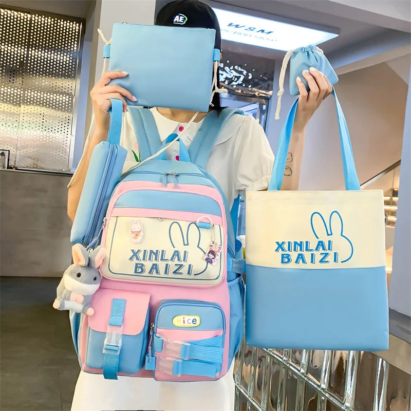 4 Pcs Set School Bags For Teenager Girls Schoolbag Kawaii Backpack Student Large Capacity Backpack Women Travel Rucksack Mochila