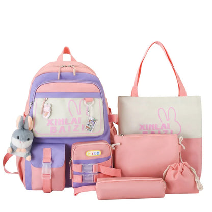 4 Pcs Set School Bags For Teenager Girls Schoolbag Kawaii Backpack Student Large Capacity Backpack Women Travel Rucksack Mochila