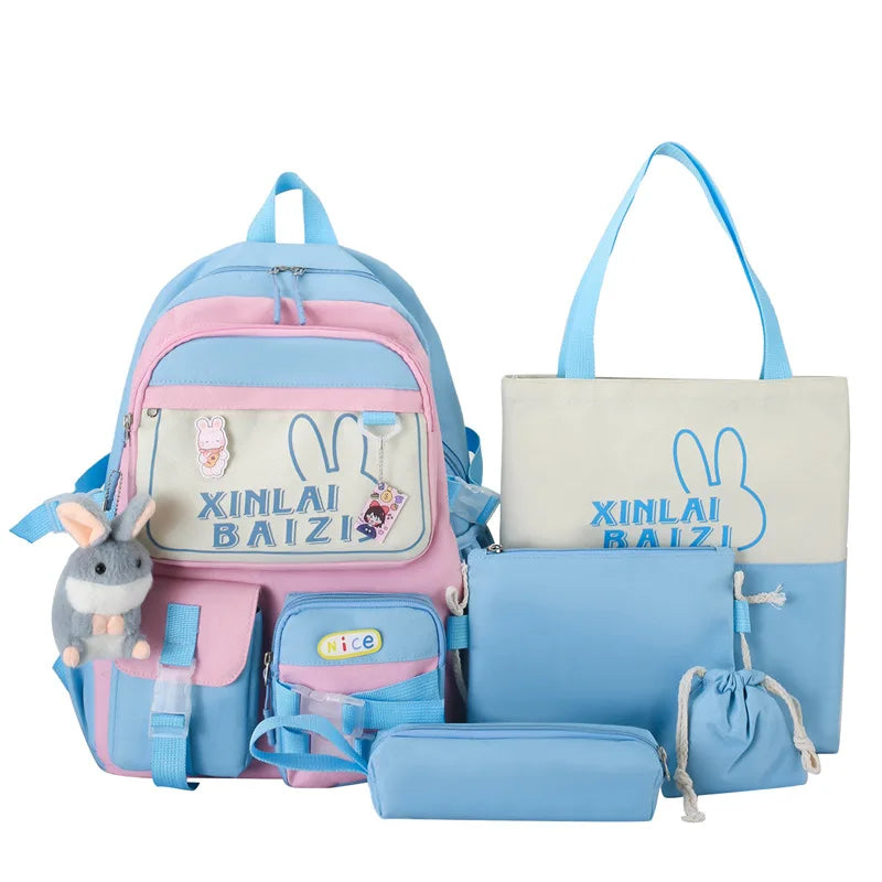 4 Pcs Set School Bags For Teenager Girls Schoolbag Kawaii Backpack Student Large Capacity Backpack Women Travel Rucksack Mochila