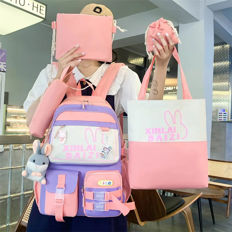 4 Pcs Set School Bags For Teenager Girls Schoolbag Kawaii Backpack Student Large Capacity Backpack Women Travel Rucksack Mochila