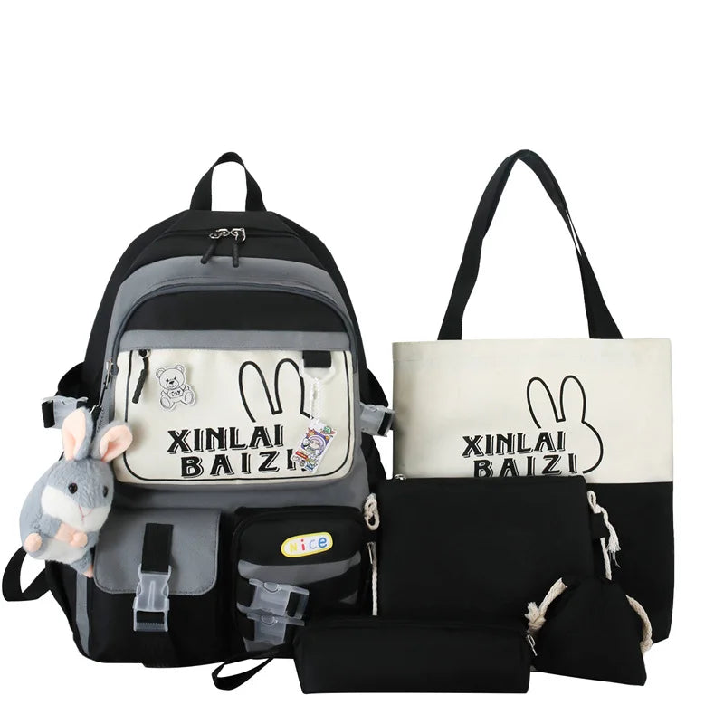 4 Pcs Set School Bags For Teenager Girls Schoolbag Kawaii Backpack Student Large Capacity Backpack Women Travel Rucksack Mochila