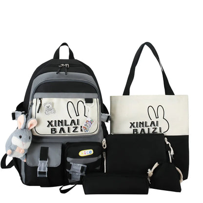 4 Pcs Set School Bags For Teenager Girls Schoolbag Kawaii Backpack Student Large Capacity Backpack Women Travel Rucksack Mochila