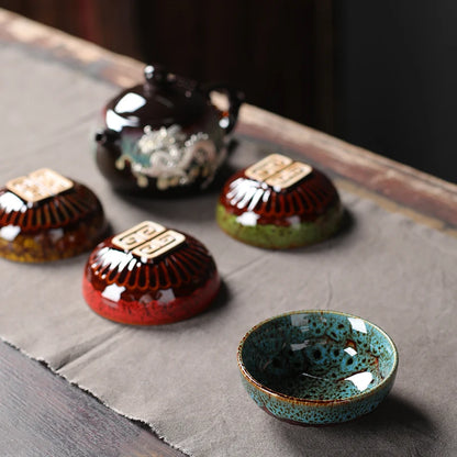 4 Pcs/set Chinese Ceramic Teacup Master Tea Bowl Personal Single Cup Drinkware Home Handmade Tea Set Kiln Change Teacups