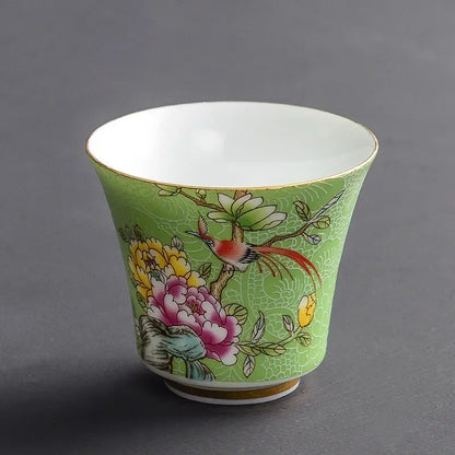 4 Pcs/set Jingdezhen Exquisite Ceramic Teacup Hand Painted Flowers and Birds Enamel Tea Set Travel Portable Tea Bowl Master Cup