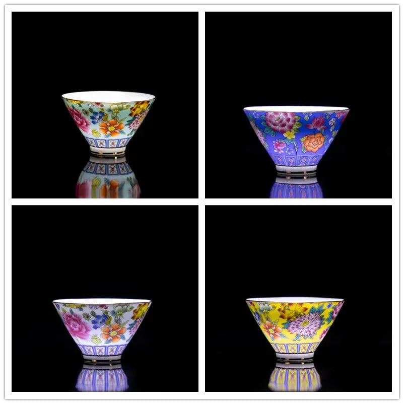 4 Pcs/set Jingdezhen Exquisite Pastel Tea Cup Ceramic Hand Painted Teacup Master Cup Personal Cup Office Household Tea Set