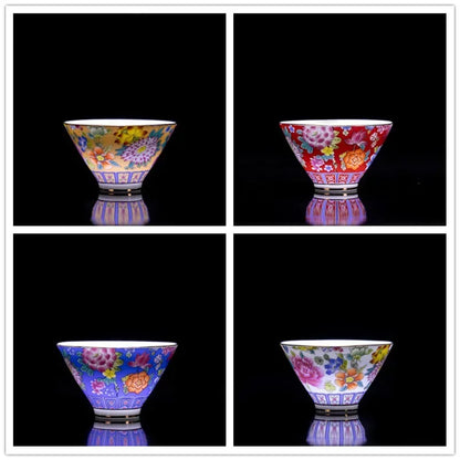 4 Pcs/set Jingdezhen Exquisite Pastel Tea Cup Ceramic Hand Painted Teacup Master Cup Personal Cup Office Household Tea Set