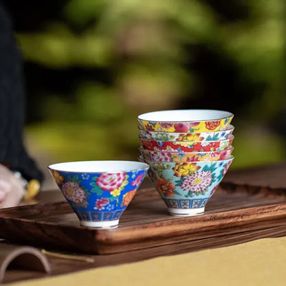 4 Pcs/set Jingdezhen Exquisite Pastel Tea Cup Ceramic Hand Painted Teacup Master Cup Personal Cup Office Household Tea Set