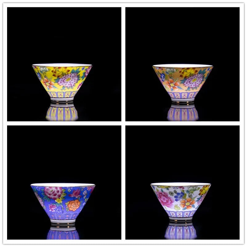 4 Pcs/set Jingdezhen Exquisite Pastel Tea Cup Ceramic Hand Painted Teacup Master Cup Personal Cup Office Household Tea Set