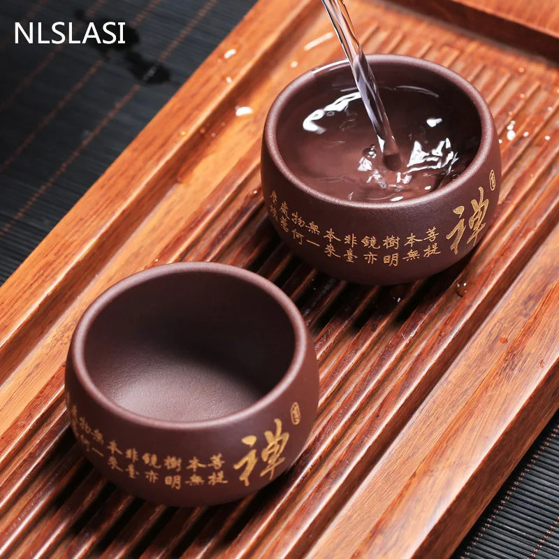 4 Pcs/set Yixing Retro Purple Clay Teacup Handmade Boutique Master Cup Chinese Teaware Supplies Tea Ceremony Accessories