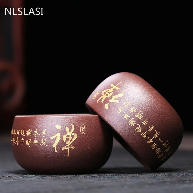 4 Pcs/set Yixing Retro Purple Clay Teacup Handmade Boutique Master Cup Chinese Teaware Supplies Tea Ceremony Accessories