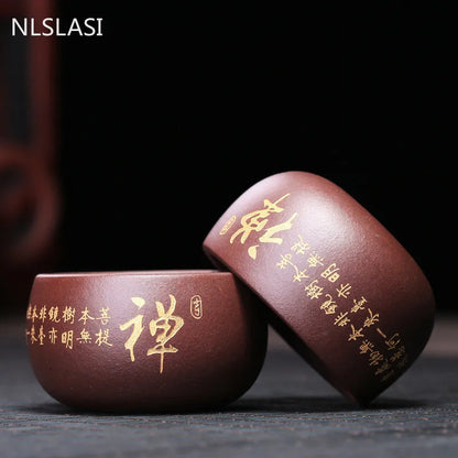 4 Pcs/set Yixing Retro Purple Clay Teacup Handmade Boutique Master Cup Chinese Teaware Supplies Tea Ceremony Accessories