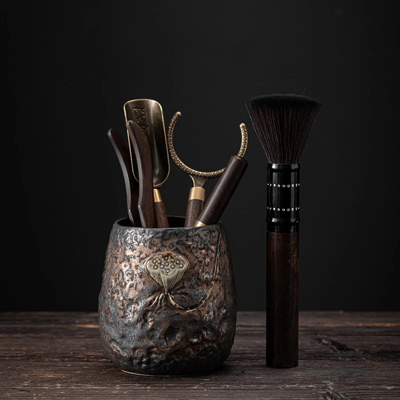 4 Style Dragon Gilt Tea Set Pottery Kung Fu Tea Ceremony Accessories Storage Cloud Tea Canister Utensils Pen Case Lotus Pot