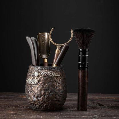 4 Style Dragon Gilt Tea Set Pottery Kung Fu Tea Ceremony Accessories Storage Cloud Tea Canister Utensils Pen Case Lotus Pot