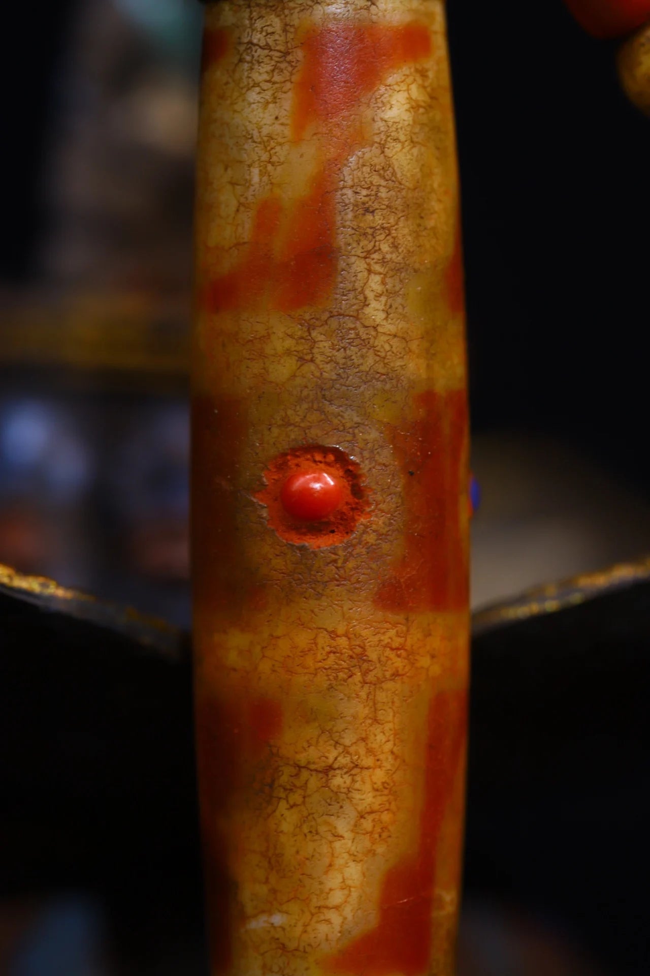 4"Tibetan Temple Collection Old Natural Agate Mosaic Gem Dzi Beads nine eyeballs Amulet pendant Town house Exorcism