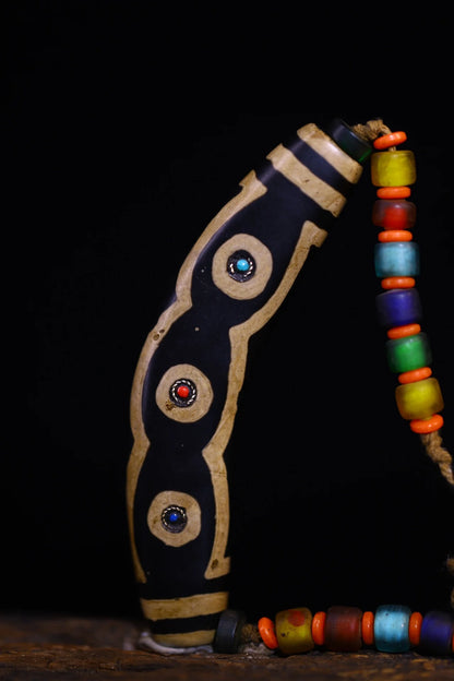4"Tibetan Temple Collection Old Natural Agate Mosaic Gem gZi Beads Buddha Beads Pendant Amulet Dharma Town house Exorcism