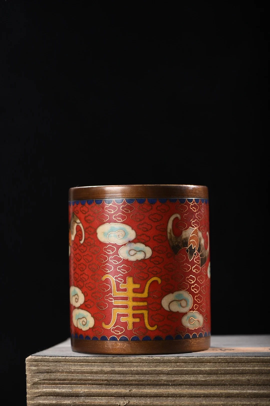 4"Tibetan Temple Collection Old Purple Bronze Cloisonne Enamel Cloud Crane Longevity handwriting Pen holder Gather fortune