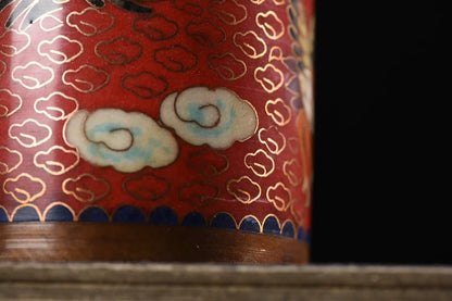 4"Tibetan Temple Collection Old Purple Bronze Cloisonne Enamel bat Longevity handwriting Pen holder Gather fortune Town house