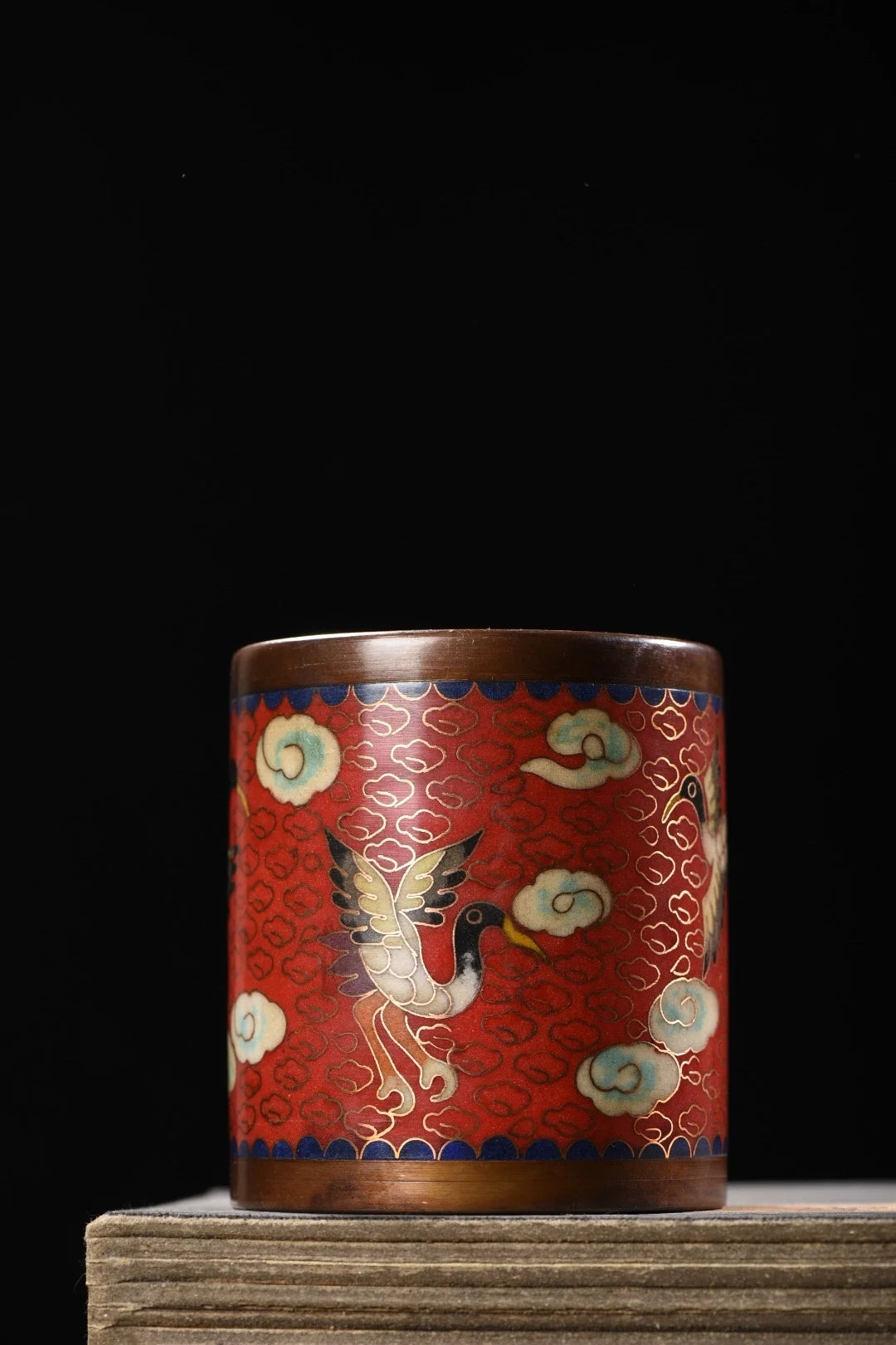 4"Tibetan Temple Collection Old Purple Bronze Cloisonne Enamel bat Longevity handwriting Pen holder Gather fortune Town house