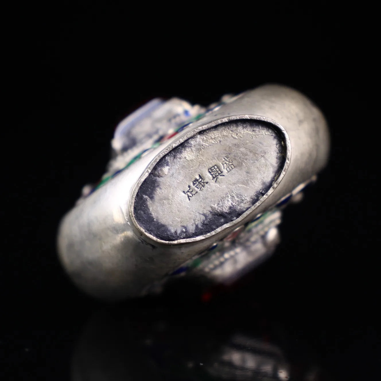 4"Tibetan Temple Collection Old Tibetan silver Mosaic Gem Cloisonne Flower Texture Snuff Bottle Pendant Amulet Town house
