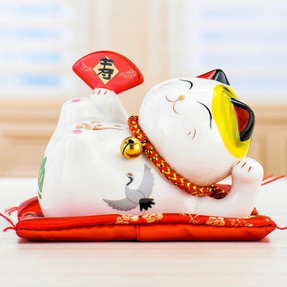 4 inch Ceramic Maneki Neko Figurine Lucky Cat Money Box Fortune Cat Ornament Piggy Bank Feng Shui Business Gift