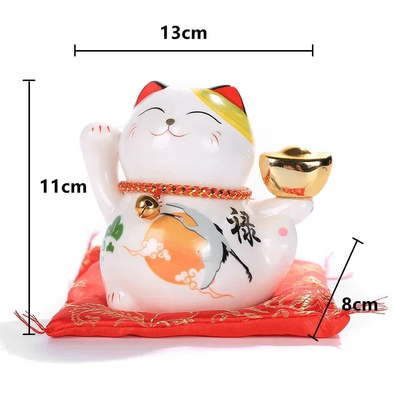 4 inch Ceramic Maneki Neko Figurine Lucky Cat Money Box Fortune Cat Ornament Piggy Bank Feng Shui Business Gift