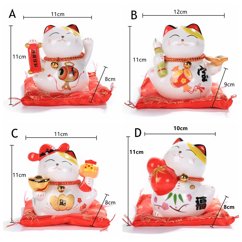 4 inch Ceramic Maneki Neko Figurine Lucky Cat Money Box Fortune Cat Ornament Piggy Bank Feng Shui Business Gift