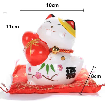 4 inch Ceramic Maneki Neko Figurine Lucky Cat Money Box Fortune Cat Ornament Piggy Bank Feng Shui Business Gift