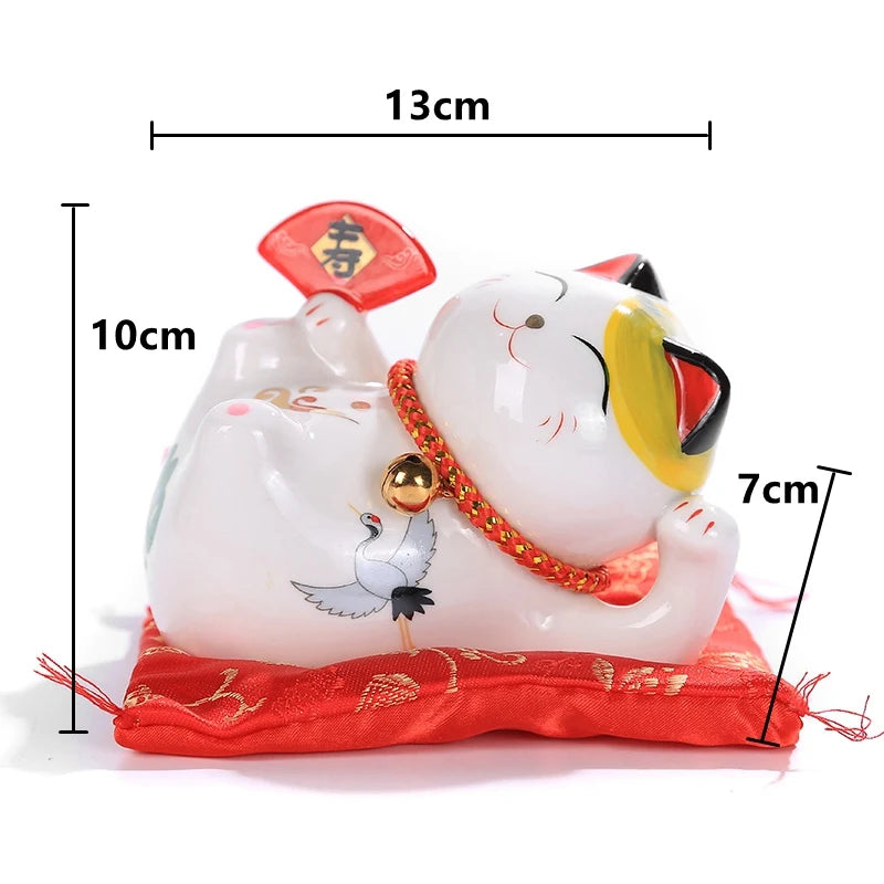 4 inch Ceramic Maneki Neko Figurine Lucky Cat Money Box Fortune Cat Ornament Piggy Bank Feng Shui Business Gift