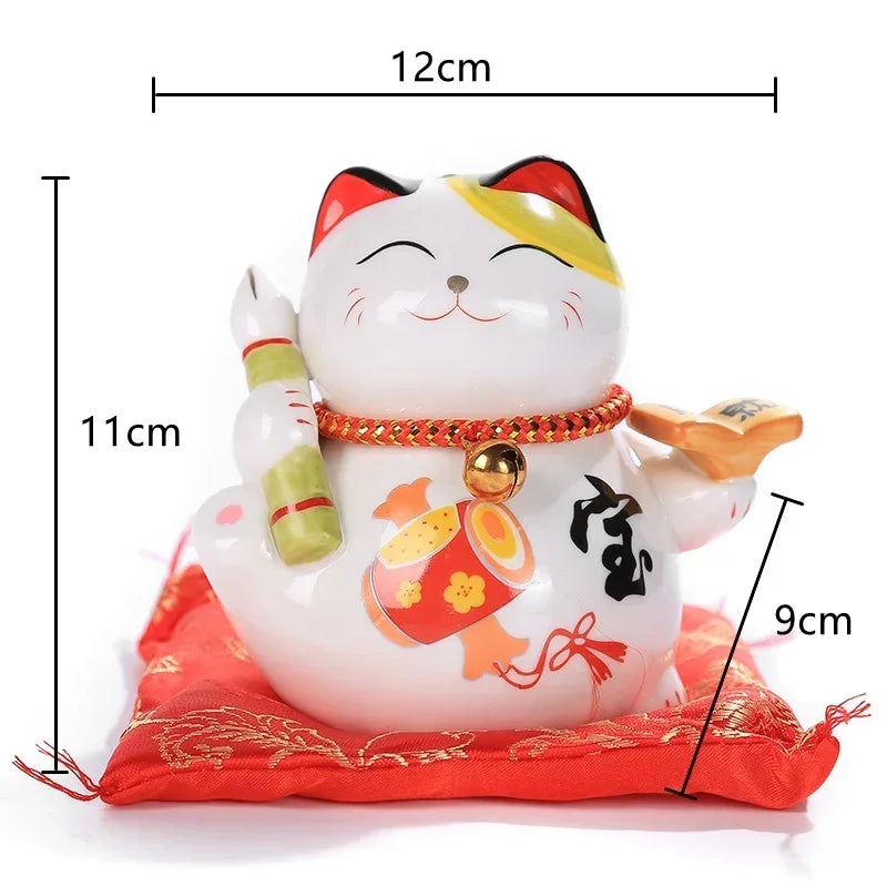 4 inch Ceramic Maneki Neko Figurine Lucky Cat Money Box Fortune Cat Ornament Piggy Bank Feng Shui Business Gift