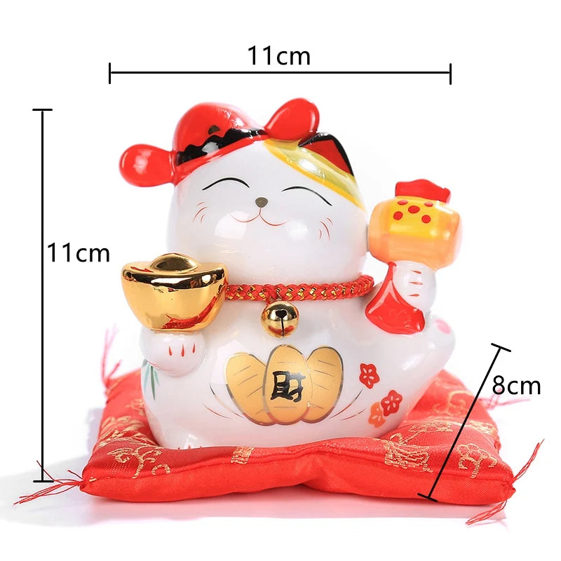 4 inch Ceramic Maneki Neko Figurine Lucky Cat Money Box Fortune Cat Ornament Piggy Bank Feng Shui Business Gift