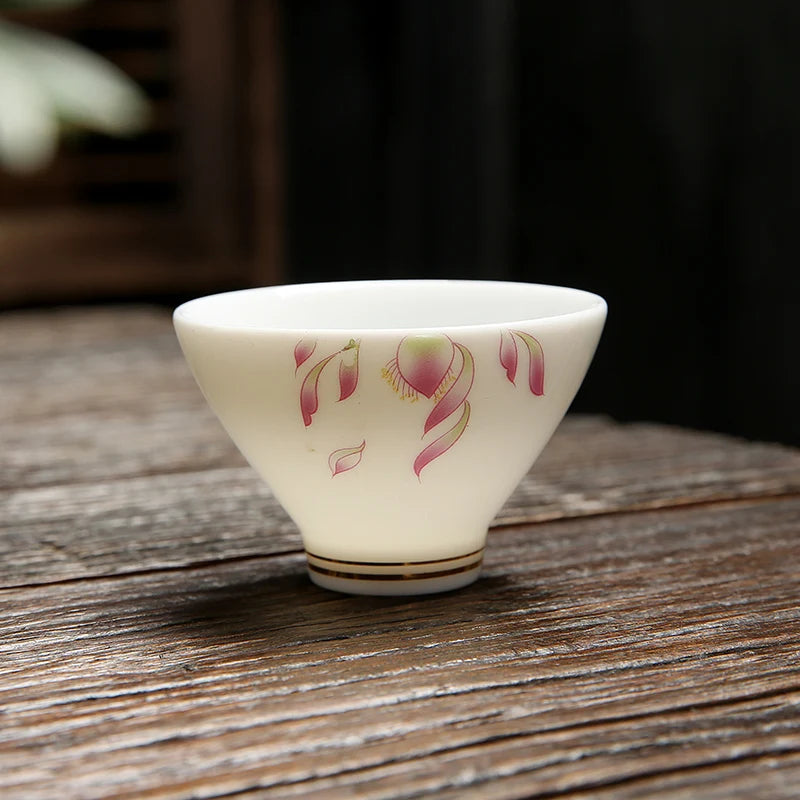 4 pcs/lot Chinese Ceramic Teacup Suet jade White porcelain Coffee cup Tea Bowl Handmade Tea set Accessories Master cup Drinkware