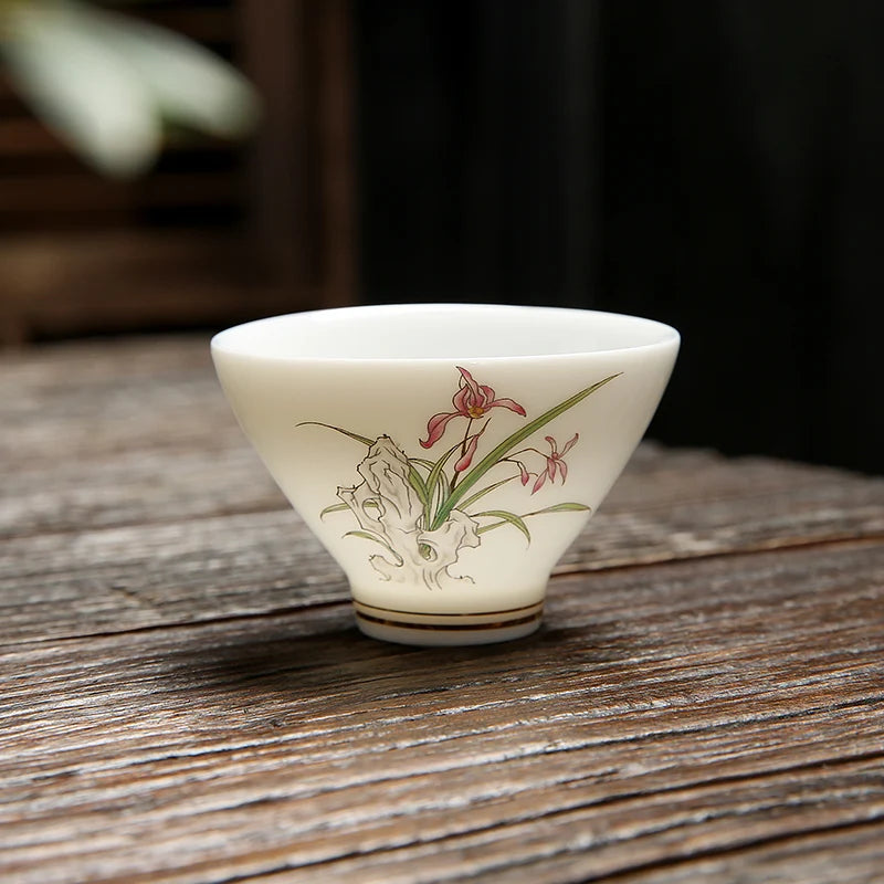 4 pcs/lot Chinese Ceramic Teacup Suet jade White porcelain Coffee cup Tea Bowl Handmade Tea set Accessories Master cup Drinkware