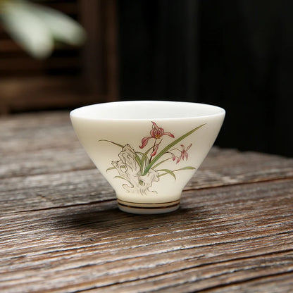 4 pcs/lot Chinese Ceramic Teacup Suet jade White porcelain Coffee cup Tea Bowl Handmade Tea set Accessories Master cup Drinkware