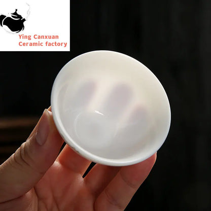 4 pcs/lot Chinese Ceramic Teacup Suet jade White porcelain Coffee cup Tea Bowl Handmade Tea set Accessories Master cup Drinkware