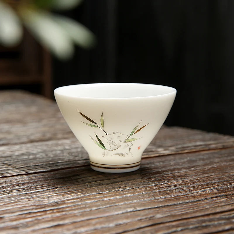 4 pcs/lot Chinese Ceramic Teacup Suet jade White porcelain Coffee cup Tea Bowl Handmade Tea set Accessories Master cup Drinkware