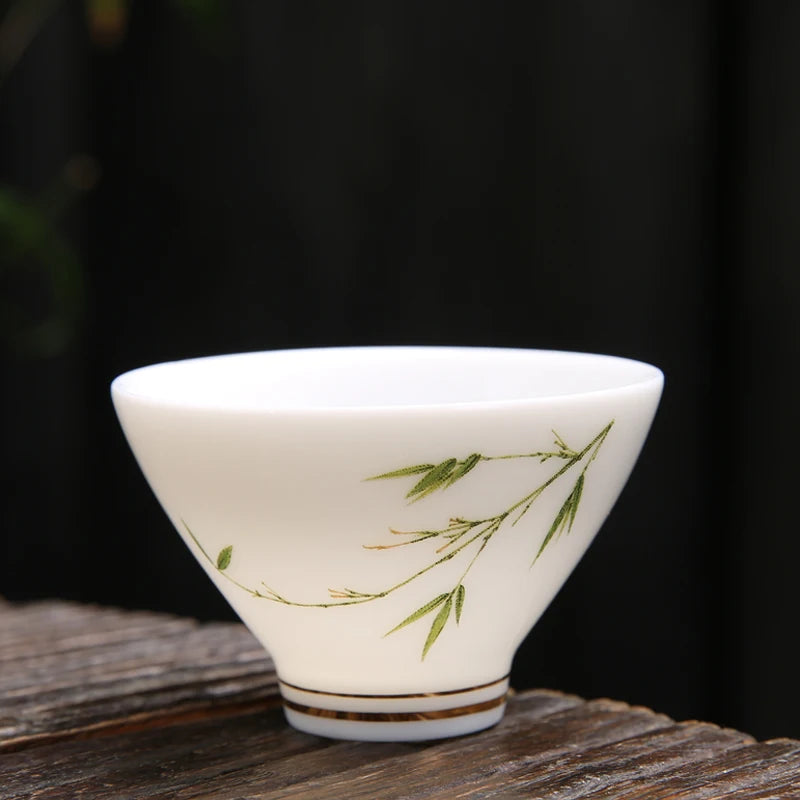 4 pcs/lot Chinese Ceramic Teacup Suet jade White porcelain Coffee cup Tea Bowl Handmade Tea set Accessories Master cup Drinkware