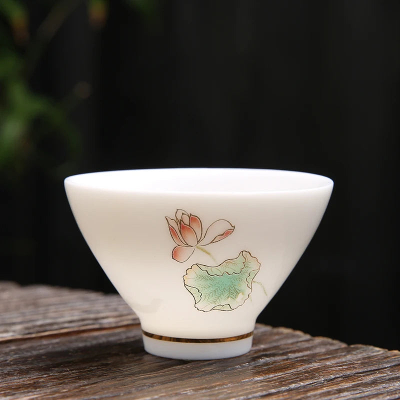 4 pcs/lot Chinese Ceramic Teacup Suet jade White porcelain Coffee cup Tea Bowl Handmade Tea set Accessories Master cup Drinkware