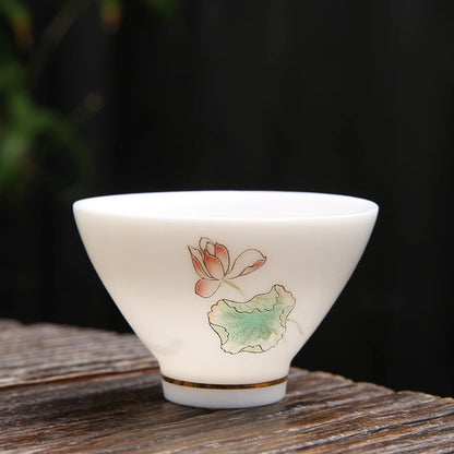 4 pcs/lot Chinese Ceramic Teacup Suet jade White porcelain Coffee cup Tea Bowl Handmade Tea set Accessories Master cup Drinkware