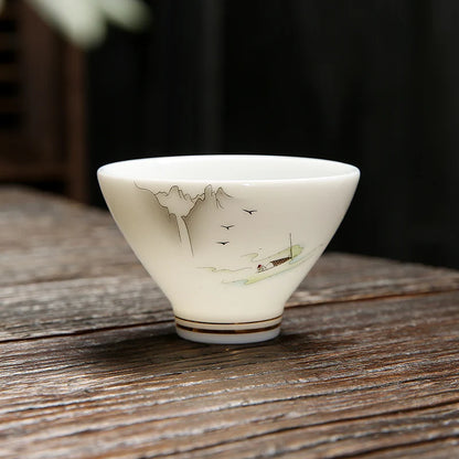 4 pcs/lot Chinese Ceramic Teacup Suet jade White porcelain Coffee cup Tea Bowl Handmade Tea set Accessories Master cup Drinkware