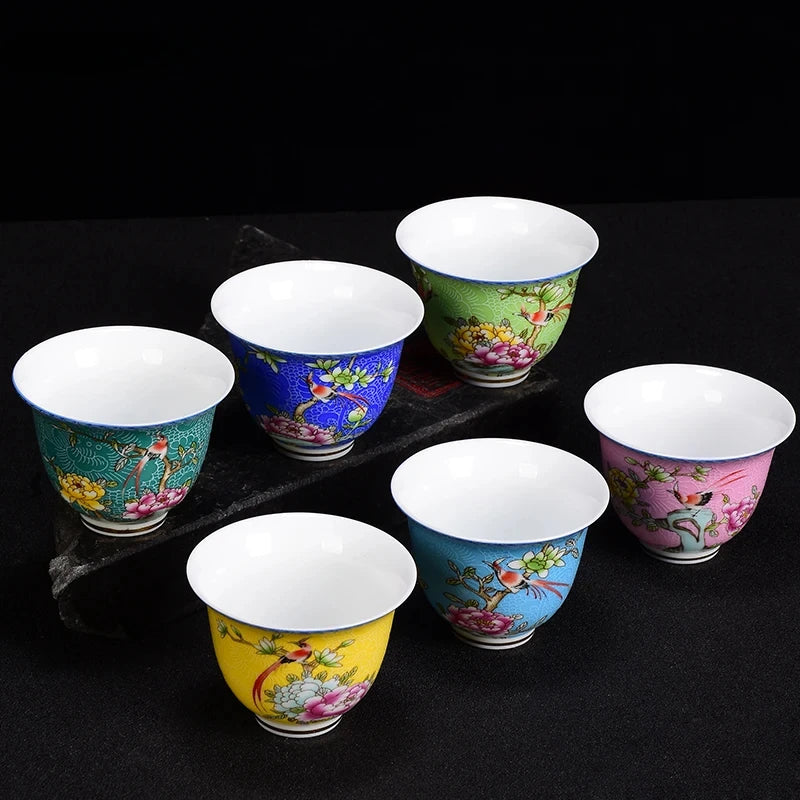 4 pcs/lot Chinese Exquisite Pastel Ceramic Teacup Coffee cup Handmade Porcelain Tea set Accessories Portable Personal Single Cup