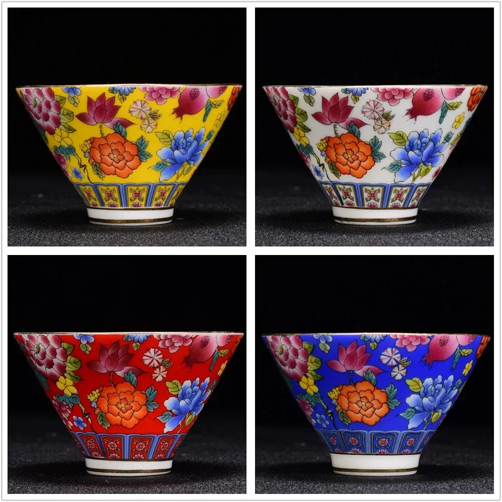 4 pcs/lot Chinese Exquisite Pastel Ceramic Teacup Coffee cup Handmade Porcelain Tea set Accessories Portable Personal Single Cup